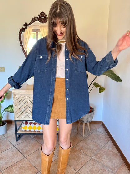 1990’s vintage thick dark denim shirt with metallic buttons