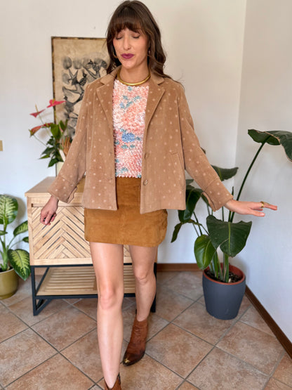 1990’s vintage tan cashmere jacket with metallic square woven pattern