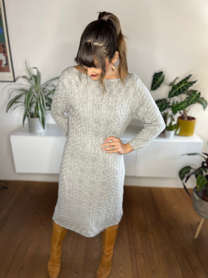 1990's vintage grey wool cable knit midi dress