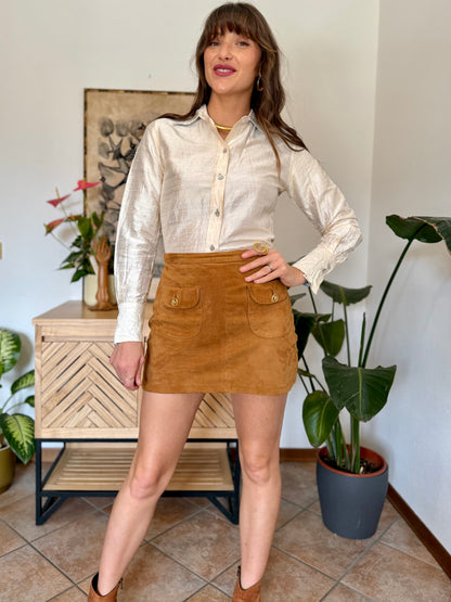 1990’s vintage cream raw silk textured blouse with mother of pearl buttons