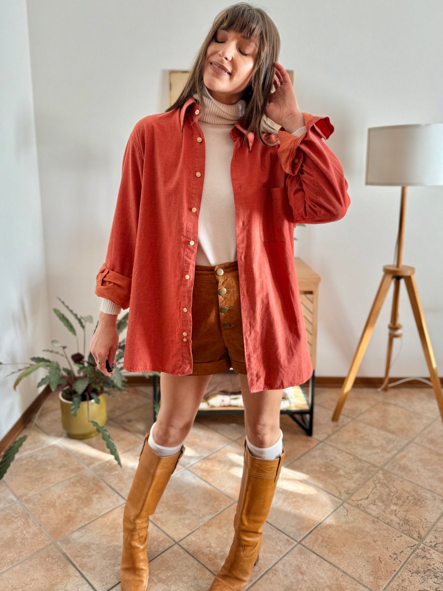 1970's vintage orange textured oversize shirt