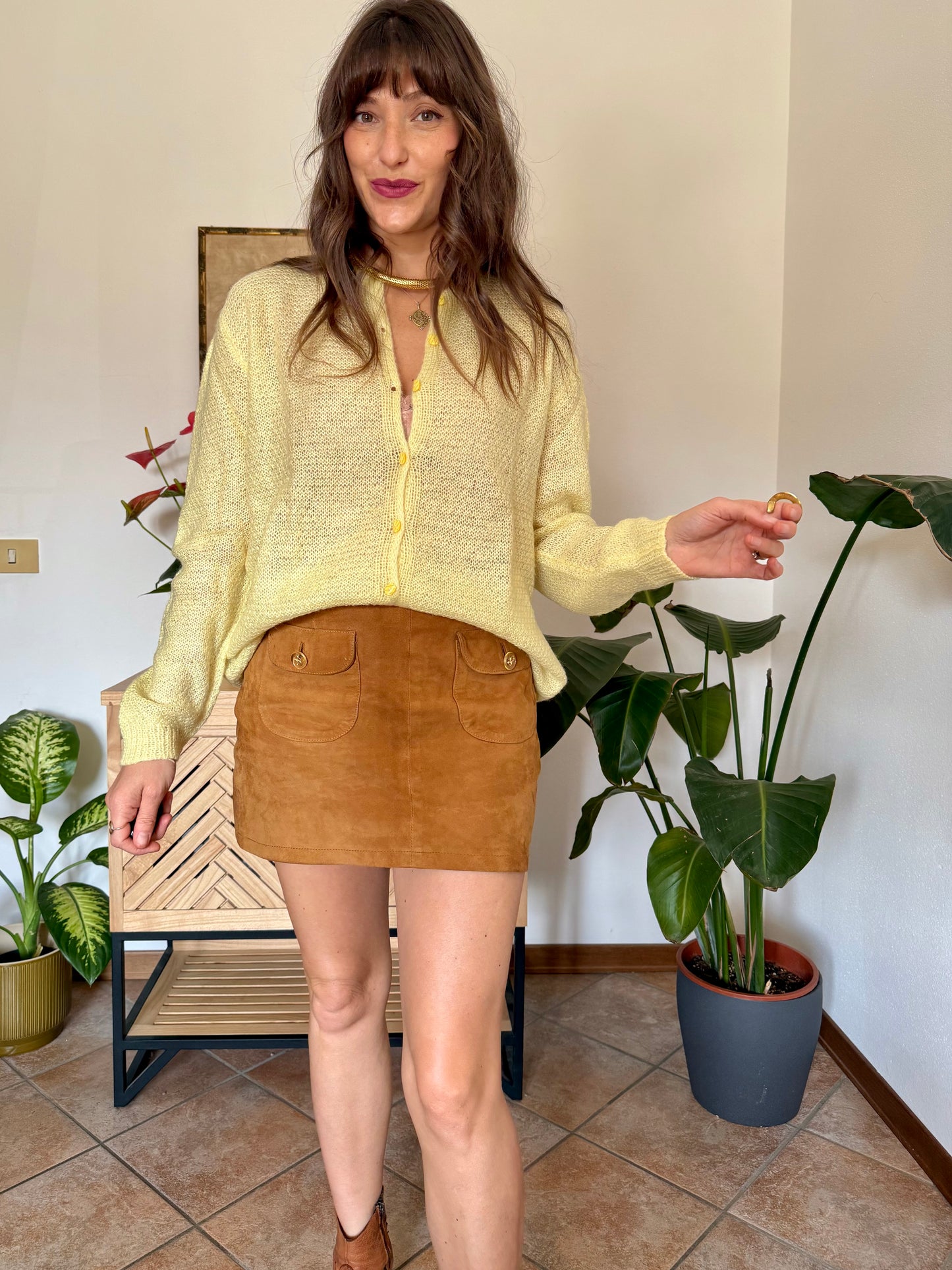 1960’s vintage hand knit butter yellow light weight wool cardigan