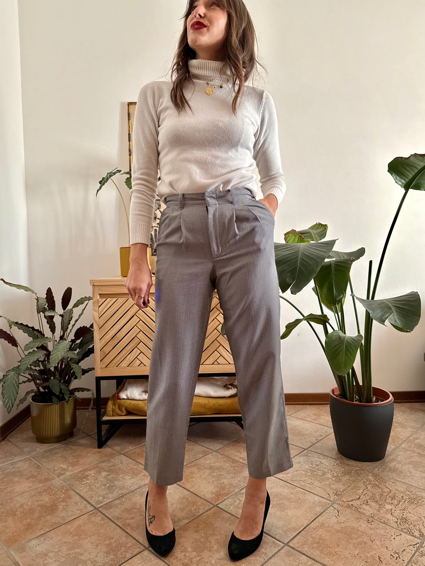 1970's vintage tailored micro houndstooth pattern trousers