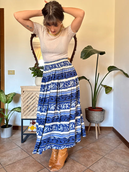 1990’s vintage blue and cream floral stripped maxi skirt
