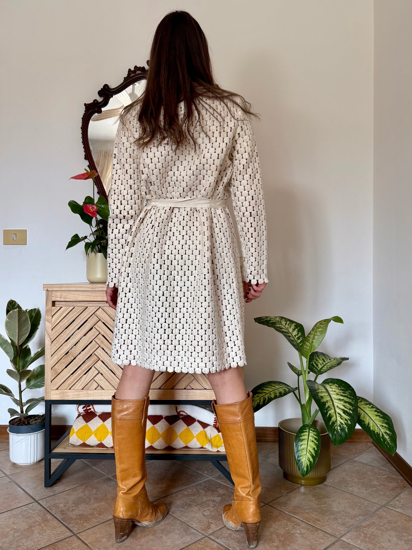 1970’s vintage cream crochet polka dot coat