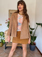 1990’s vintage tan cashmere jacket with metallic square woven pattern