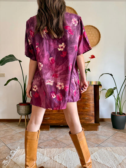 1980’s vintage fucsia and purple multi tonal floral shirt dress