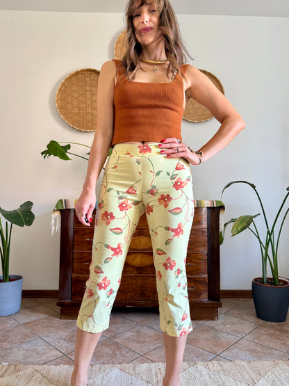 1990's vintage yellow and orange floral capri pants