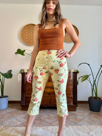 1990's vintage yellow and orange floral capri pants
