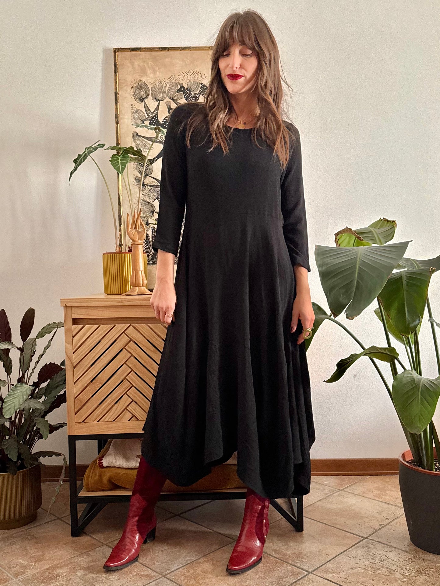 1990’s vintage black asymmetrical hem maxi dress