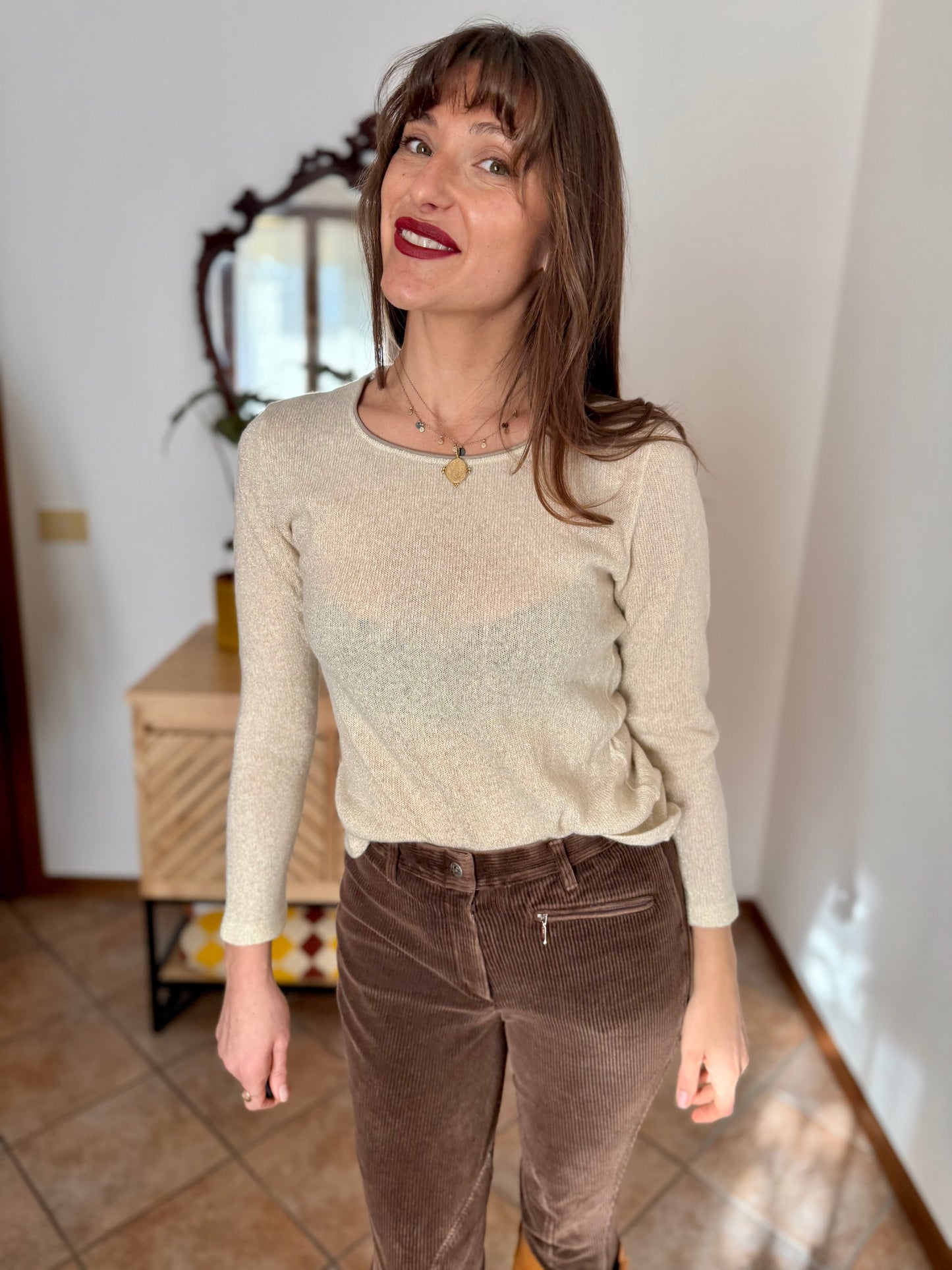 Y2k vintage cream Angora and wool blend pullover with golden thread woven throughout