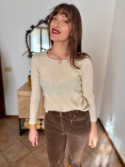 Y2k vintage cream Angora and wool blend pullover with golden thread woven throughout