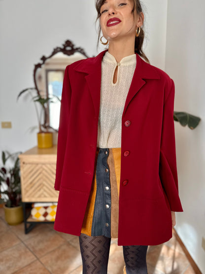 1970’s vintage oversize dark cherry red blazer with stitched detailing