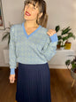 1970's vintage blue and yellow geometric wool blend knit pullover