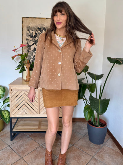 1990’s vintage tan cashmere jacket with metallic square woven pattern