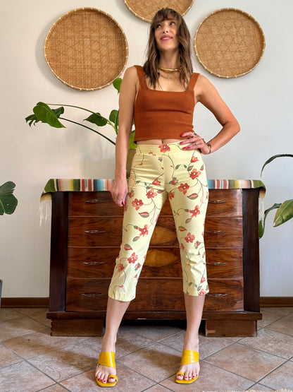 1990's vintage yellow and orange floral capri pants