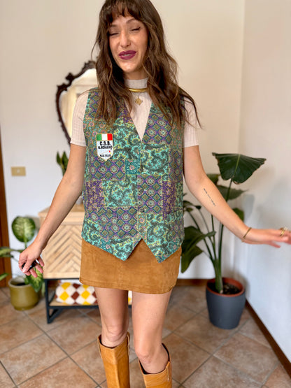 1970’s vintage turquoise, yellow and purple paisley vest