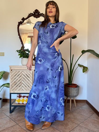 1990’s vintage multi-tonal blue floral maxi dress