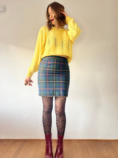 1970's vintage multicolor plaid wool mini skirt