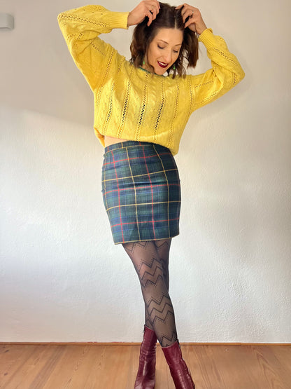 1970's vintage multicolor plaid wool mini skirt