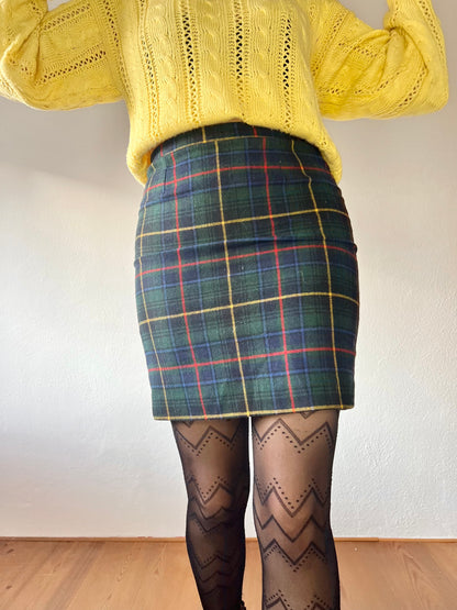 1970's vintage multicolor plaid wool mini skirt