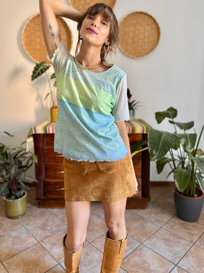 Y2k vintage light blue, turquoise and green mesh top with sequin details