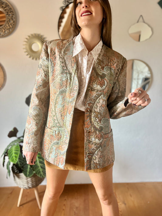 1970's vintage multicolor brocade blazer with silver thread