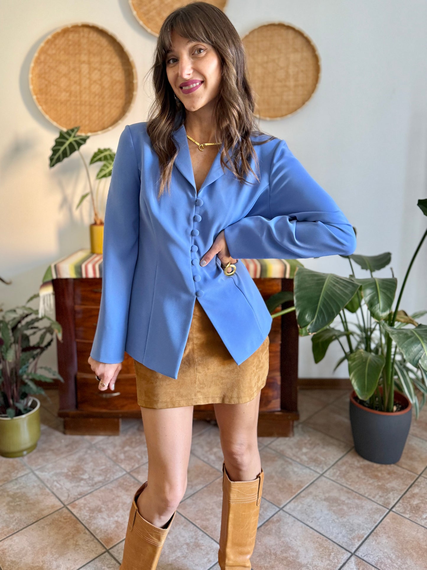 1990's vintage blue partial button down blazer