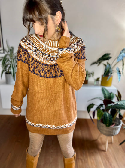 1990's vintage burnt orange sweater dress with cream and navy detailing