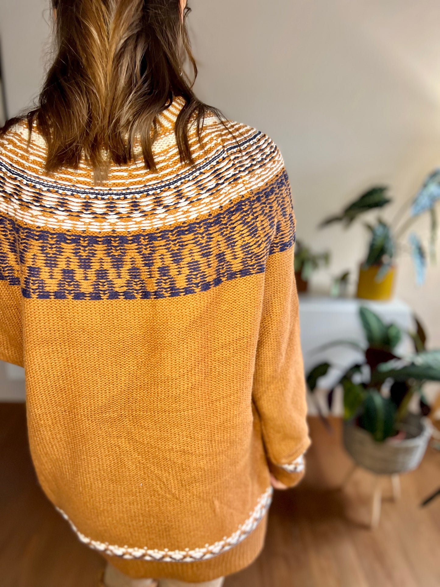 1990's vintage burnt orange sweater dress with cream and navy detailing