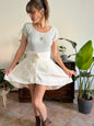 1980's vintage cream satin asymmetrical mini skirt with rosette details