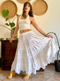 1970's vintage wite floral embroidered prairie maxi skirt