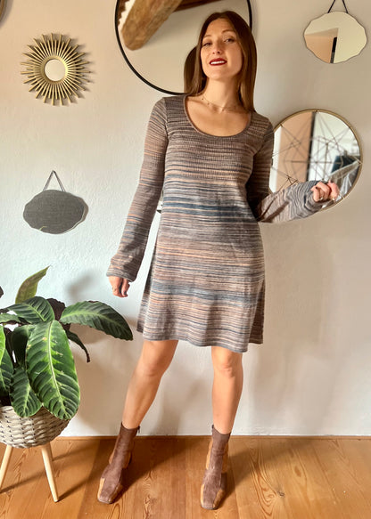 1990's vintage blue and brown knit midi dress