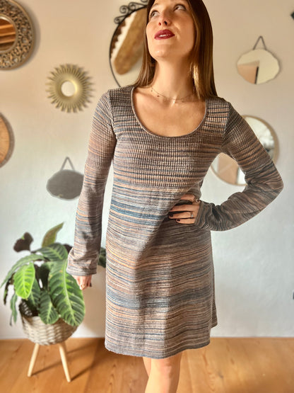 1990's vintage blue and brown knit midi dress