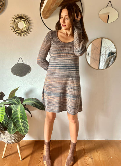 1990's vintage blue and brown knit midi dress