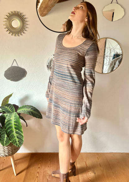 1990's vintage blue and brown knit midi dress