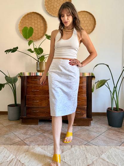 1960's vintage white floral brocade skirt and top set