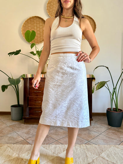1960's vintage white floral brocade skirt and top set