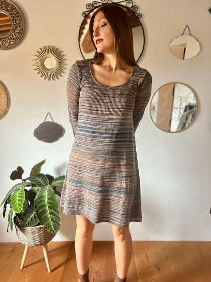 1990's vintage blue and brown knit midi dress