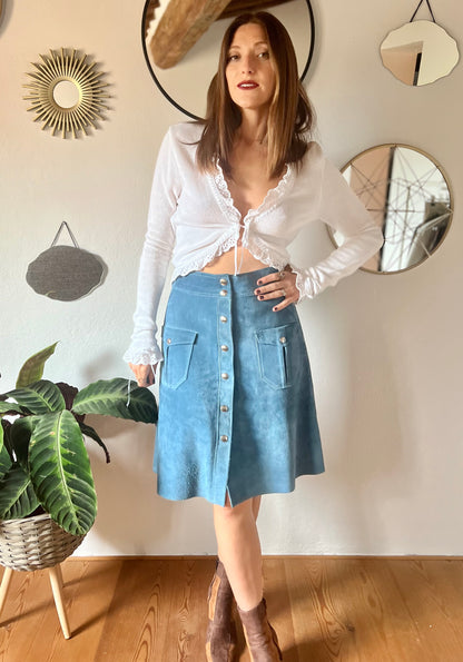 1970's vintage blue suede midi skirt