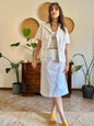 1960's vintage white floral brocade skirt and top set