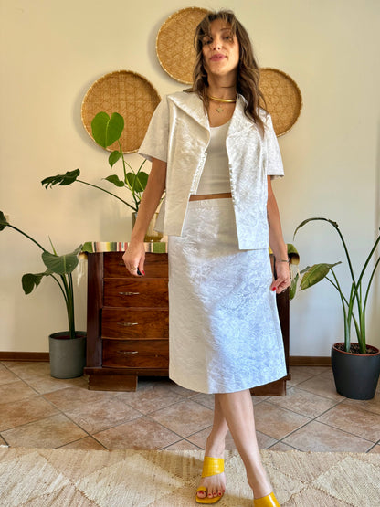 1960's vintage white floral brocade skirt and top set