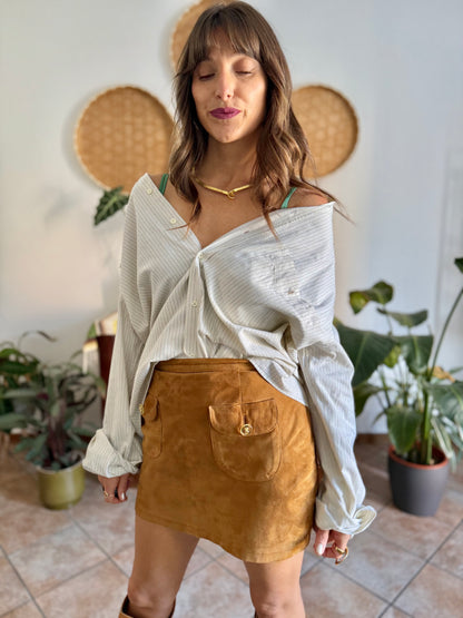1990's vintage oversize cream shirt with mint and olive green vertical pinstripes