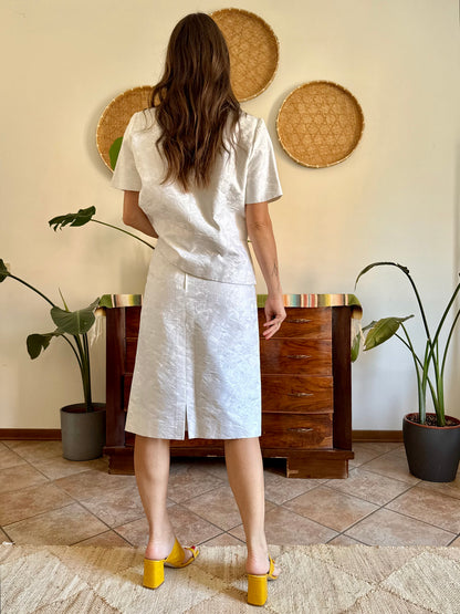 1960's vintage white floral brocade skirt and top set