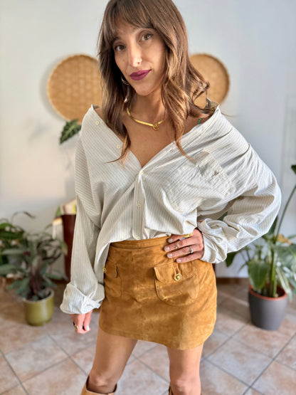 1990's vintage oversize cream shirt with mint and olive green vertical pinstripes