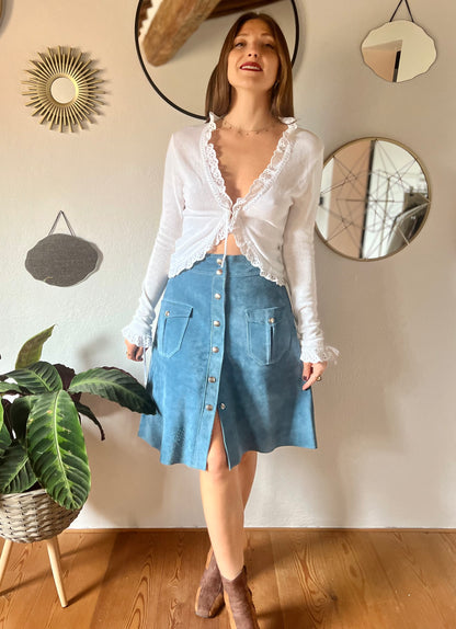 1970's vintage blue suede midi skirt