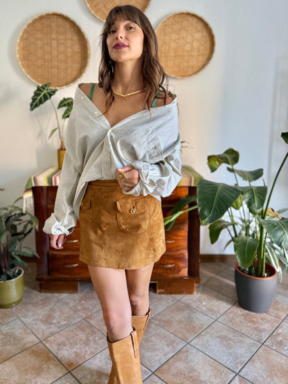 1990's vintage oversize cream shirt with mint and olive green vertical pinstripes
