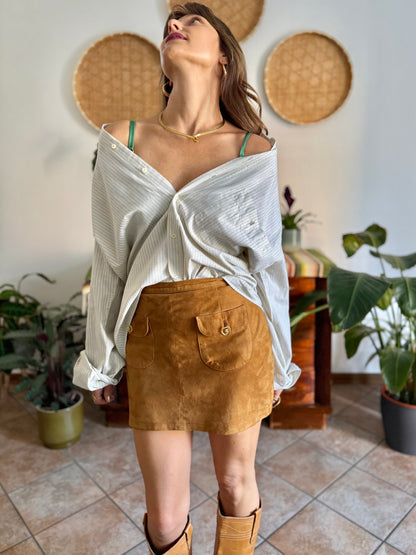 1990's vintage oversize cream shirt with mint and olive green vertical pinstripes