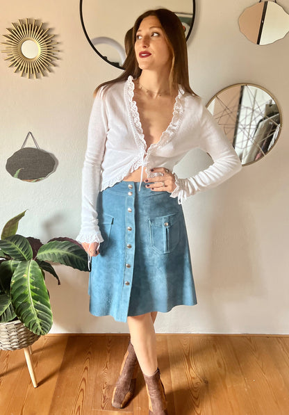 1970's vintage blue suede midi skirt