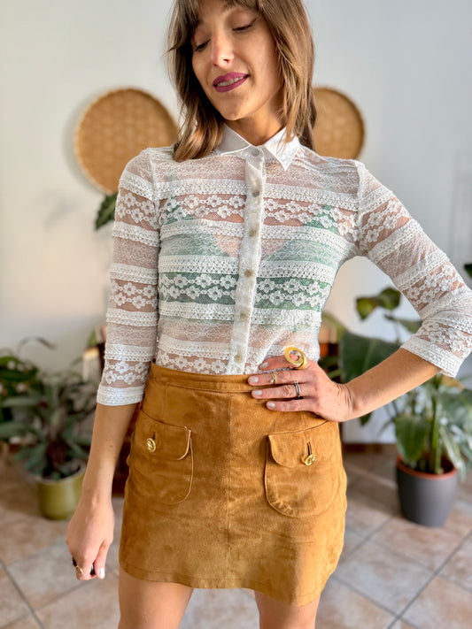 1990's vintage white lace blouse with mother of pearl buttons
